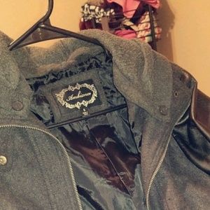 Grey and black leather sleeved jacket
